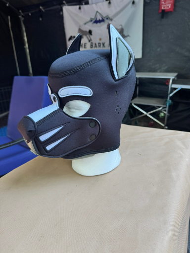 Mr. S Leather custom pup hood (black and grey) — 2026 Pup Games prize